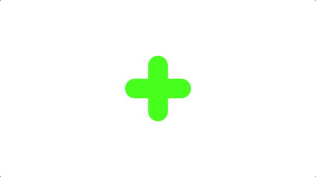Playful 2D Liquid Vector Lime Green Plus Sign Animation with Splash Morph and Confetti Burst