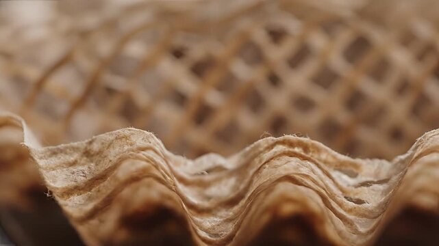 Close-up Macro View of a Textured Woven Material with Rippled Edges.