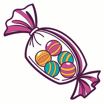 Vibrant Wrapped Candy with Colorful Gumballs Pop Art Vector Illustration