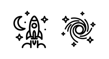 Fototapeta premium Space exploration icons: rocket launch and galaxy