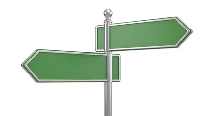 Obraz premium 3D green crossroad signpost with multiple directional arrows for business strategy and decision making