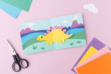 childhood leisure home activities cute dinosaur craft work toddler development motor skills parent child bonding time scrapbooking stationery supply creative workshop hobbyist diy masterclass © Elena