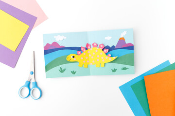 stegosaurus paper craft scene family leisure time activity creative kids gift idea parenting blog content children art workshop diy kit advertisement home decor nursery wall art playroom decoration © Elena