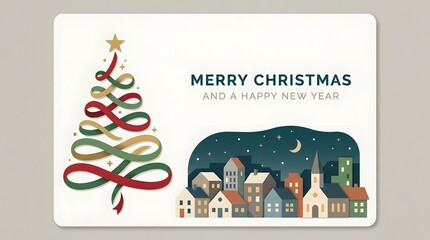 Fototapeta premium Merry Christmas and Happy New Year Card with Abstract Ribbon Tree