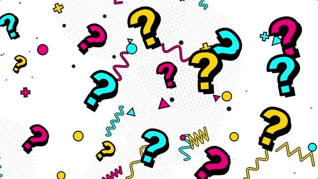 Background Question Mark Vibrant Memphis Style Loop Animation With Playful Geometric Elements