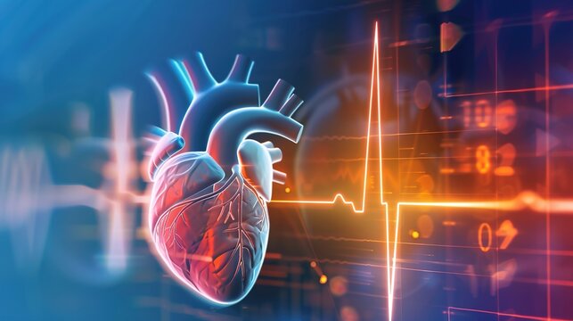 Myocardial Infarction Medical Illustration Showing Heart Attack, Coronary Artery Blockage, Blood Clot, Ischemic Heart Damage and Cardiac Tissue Necrosis for Cardiology Education, Clinical Training, 
