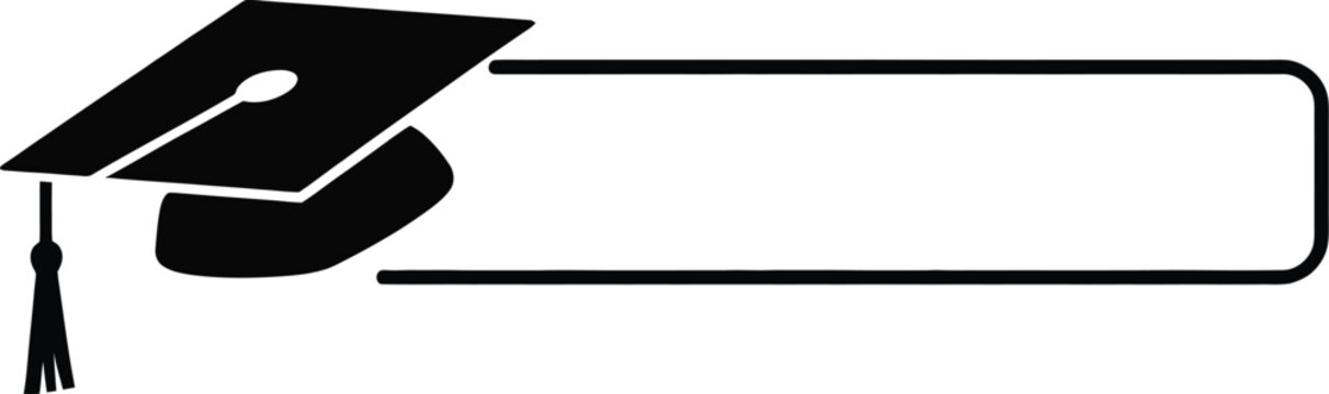 Graduation cap icon, isolated vector degree hat symbol with line stroke border on transparent background for college high school and university ceremony design.