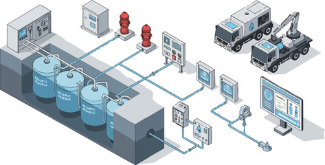 Fototapeta premium Isometric Water Management System and Underground Storage Infrastructure