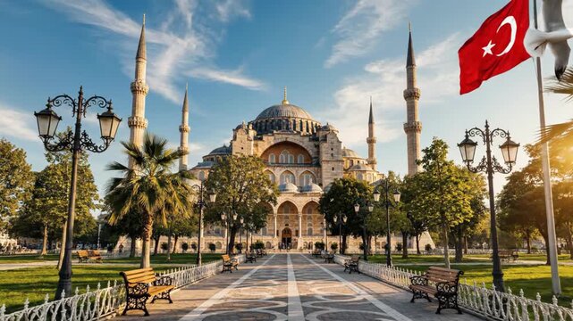 Iconic Hagia Sophia Mosque in Istanbul with Soaring White Seagull