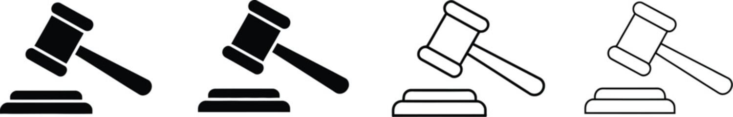 Gavel icon set featuring judge gavel icon vector with law icon vector and auction hammer symbols in clean style for legal and business use © MstMaya