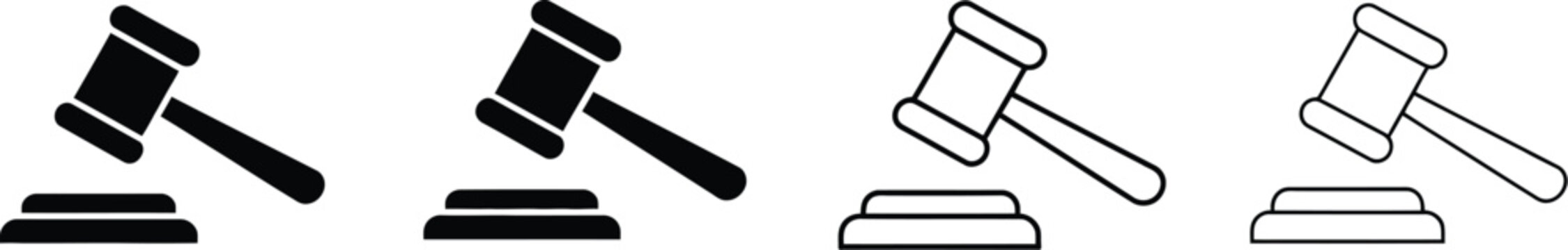 Gavel icon set featuring judge gavel icon vector with law icon vector and auction hammer symbols in clean style for legal and business use
