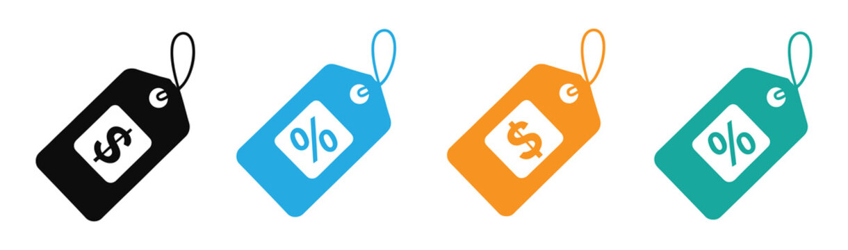 Colorful price tag icons for sales and discounts on white background vector illustration