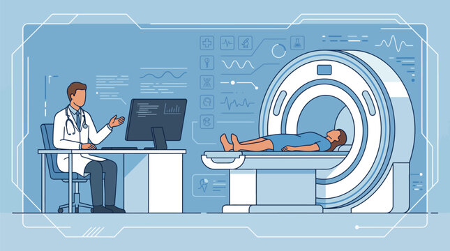 Medical professional analyzing patient results from a scanning machine