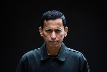 Obraz premium A man with a serious expression is depicted, likely in a formal or legal setting.