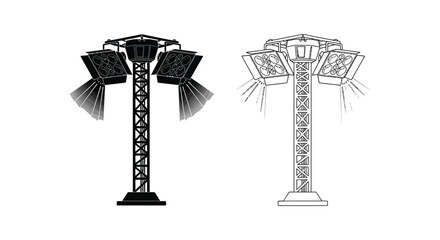 Detailed illustration of stadium floodlights a striking black silhouette high quality © Rina