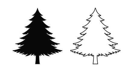 Obraz premium Two coniferous trees depicted in contrasting styles a bold silhouette