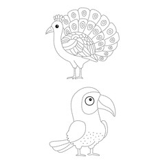 Naklejka premium Peacock and Toucan Silhouette Collection Isolated on White Background