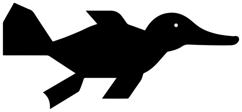 A black silhouette of a duck
