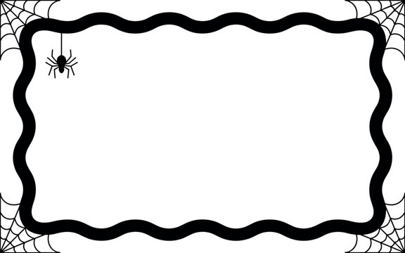 Halloween spider web frame border with black silhouette isolated on white background vector illustration