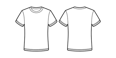Naklejka premium A black and white flat sketch template showing both the front and back view of a basic t-shirt Vector, illustration