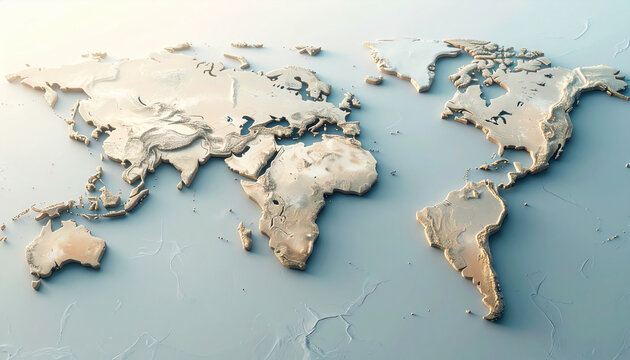 World map illustration with relief detail