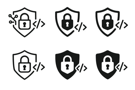 Ethical Hacking Icons. Ethical hacking for business security. Icon set. Set Logo of Ethical hacking for business security: secure code review. harmonious logo