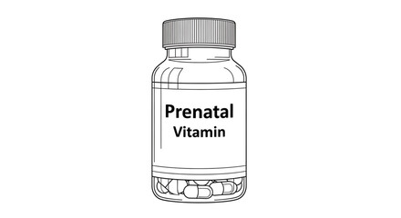 Obraz premium A minimalist vector illustration of a prenatal vitamin bottle with a clear label and cap