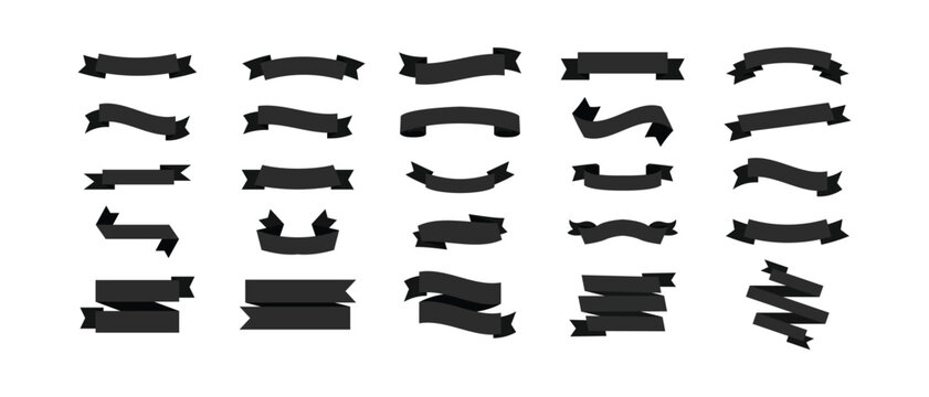 Set of different elements of black ribbons. Big banners ribbon set. Price tag badges decoration, labels, sale banner and Promotion tag. Vector Ilustrations