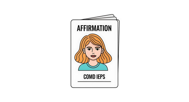 A vector graphic illustration of a woman's affirmation card with a minimalist design