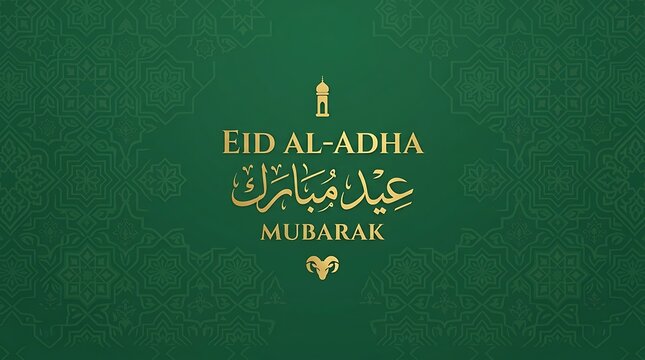 Eid al adha celebration design green background with golden text