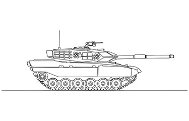Obraz premium Military tank in continuous one line drawing.