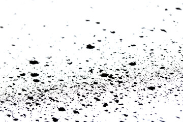 Fototapeta premium Close up of black ink paint splatters on a white background