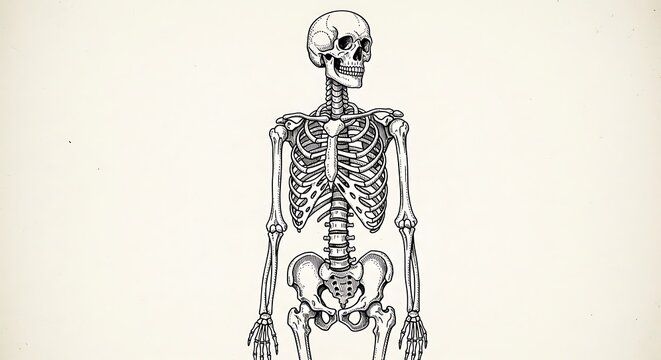 Human skeletal system anatomical illustration, medical educational diagram.