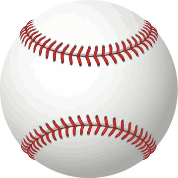 Realistic White Baseball Ball with Red Lace Stitch Detailed 3D Style Sports Equipment Clipart Vector Illustration Isolated on White Background