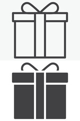 Gift box with ribbon bow icon in line and solid styles. Outline and solid icon, editable stroke vector sign symbol. Gift box icon for celebration and present design.