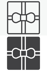 Classic square gift box with bow icon in line and solid styles. Outline and solid icon, editable stroke vector sign symbol. Classic gift box icon for holidays.