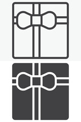 Present box with ribbon bow icon in line and solid styles. Outline and solid icon, editable stroke vector sign symbol. Present box icon for celebration and gifts.