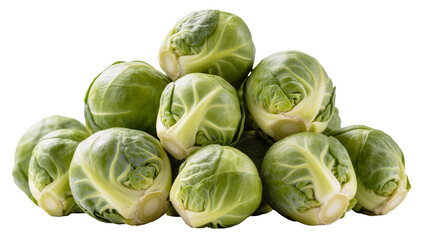 Fototapeta premium Pile of fresh green Brussels sprouts, isolated on transparent background