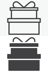 Layered cake gift box with ribbon bow icon in line and solid styles. Outline and solid icon, editable stroke vector sign symbol. Cake gift box icon for celebration.