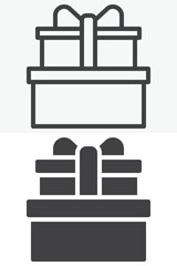Stacked cake gift box with bow icon in line and solid styles. Outline and solid icon, editable stroke vector sign symbol. Cake gift box icon for events and party.