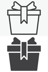 Shopping gift box with ribbon bow icon in line and solid styles. Outline and solid icon, editable stroke vector sign symbol. Shopping gift box icon for retail.