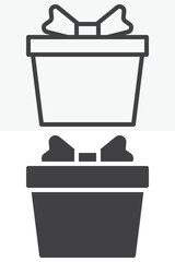 Shopping style gift box with bow icon in line and solid styles. Outline and solid icon, editable stroke vector sign symbol. Shopping gift box icon for commerce.