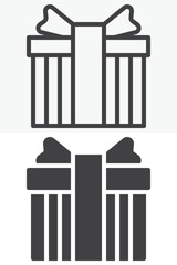 Tall birthday gift box with ribbon bow icon in line and solid styles. Outline and solid icon, editable stroke vector sign symbol. Gift box icon for celebration.