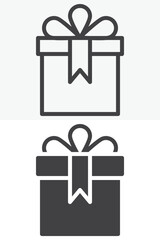 Simple present box with bow icon in line and solid styles. Outline and solid icon, editable stroke vector sign symbol. Present box icon for minimal design.