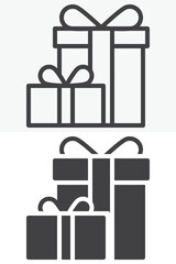 Multiple gift boxes with ribbon bow icon in line and solid styles. Outline and solid icon, editable stroke vector sign symbol. Gift boxes icon for holiday.