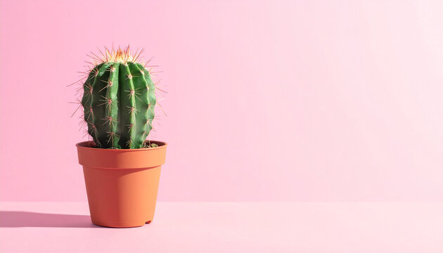 Cactus in a pot against pink background