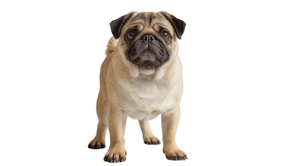 Fototapeta premium Fawn pug dog standing, isolated on transparent background