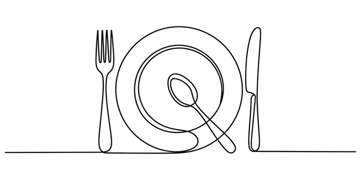 Minimalist One-Line Drawing of Tableware Place Setting