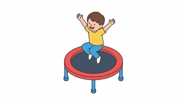 Boy jumping on trampoline illustration isolated on white background
