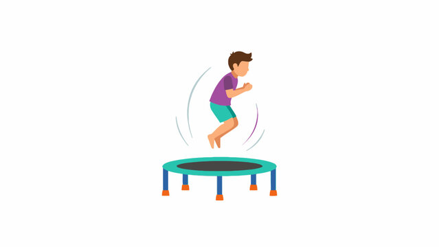 Boy jumping on small trampoline vector illustration